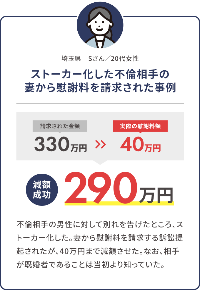 ストーカー化した不倫相手の妻から慰謝料を請求された事例